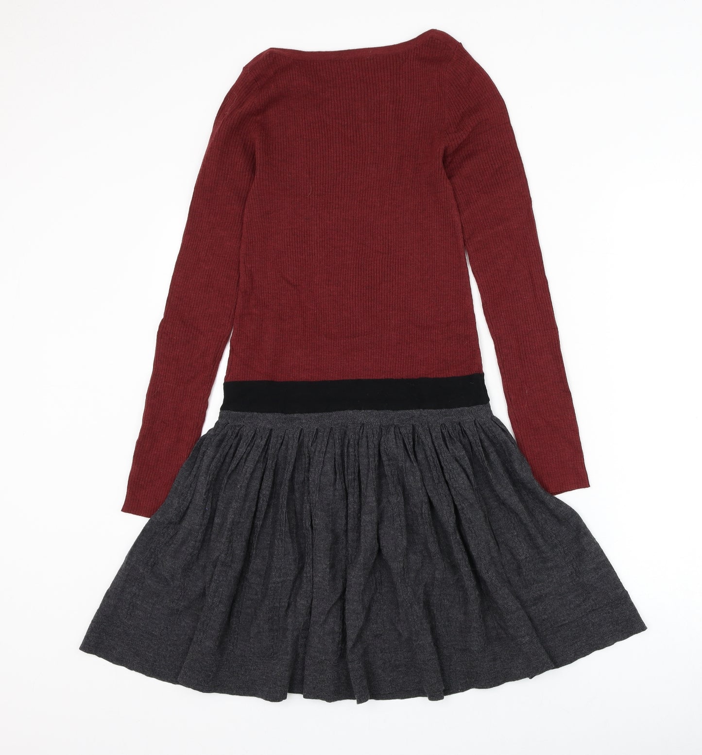 Paulie KA Girls Red Wool Jumper Dress Size 9 Years Round Neck Pullover