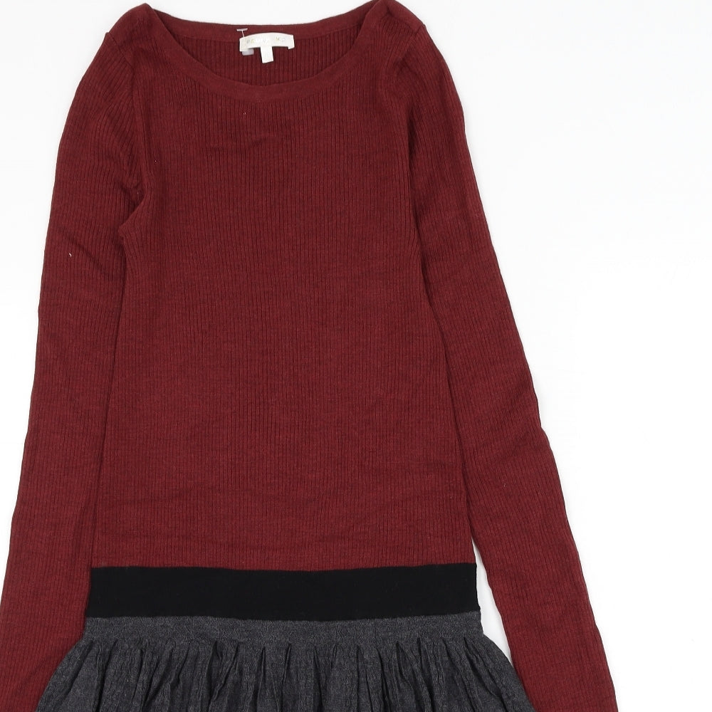 Paulie KA Girls Red Wool Jumper Dress Size 9 Years Round Neck Pullover