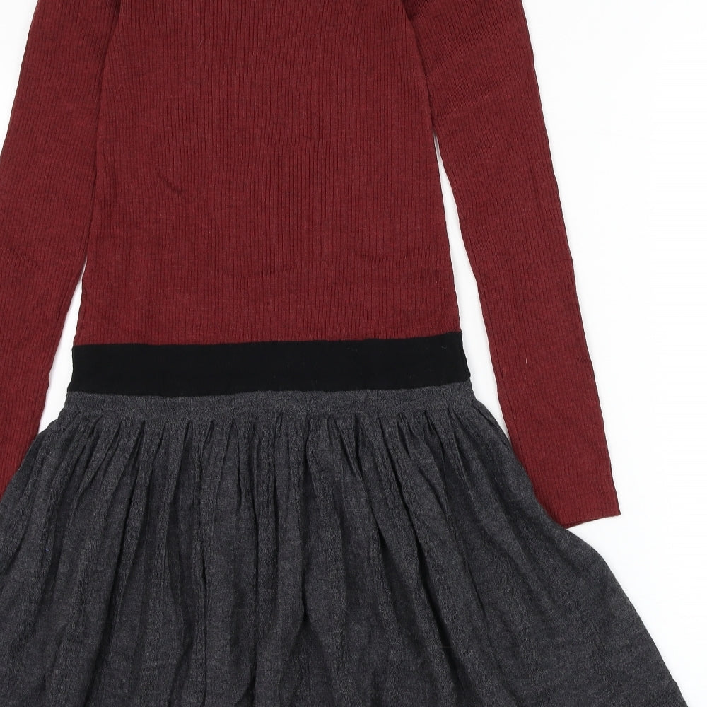 Paulie KA Girls Red Wool Jumper Dress Size 9 Years Round Neck Pullover