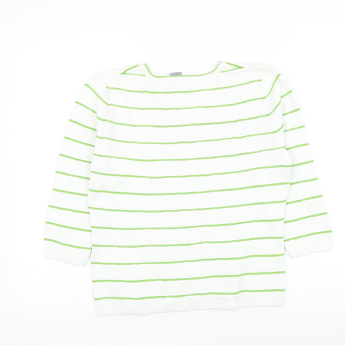 Carroll Reed Womens White Round Neck Striped Cotton Pullover Jumper Size S