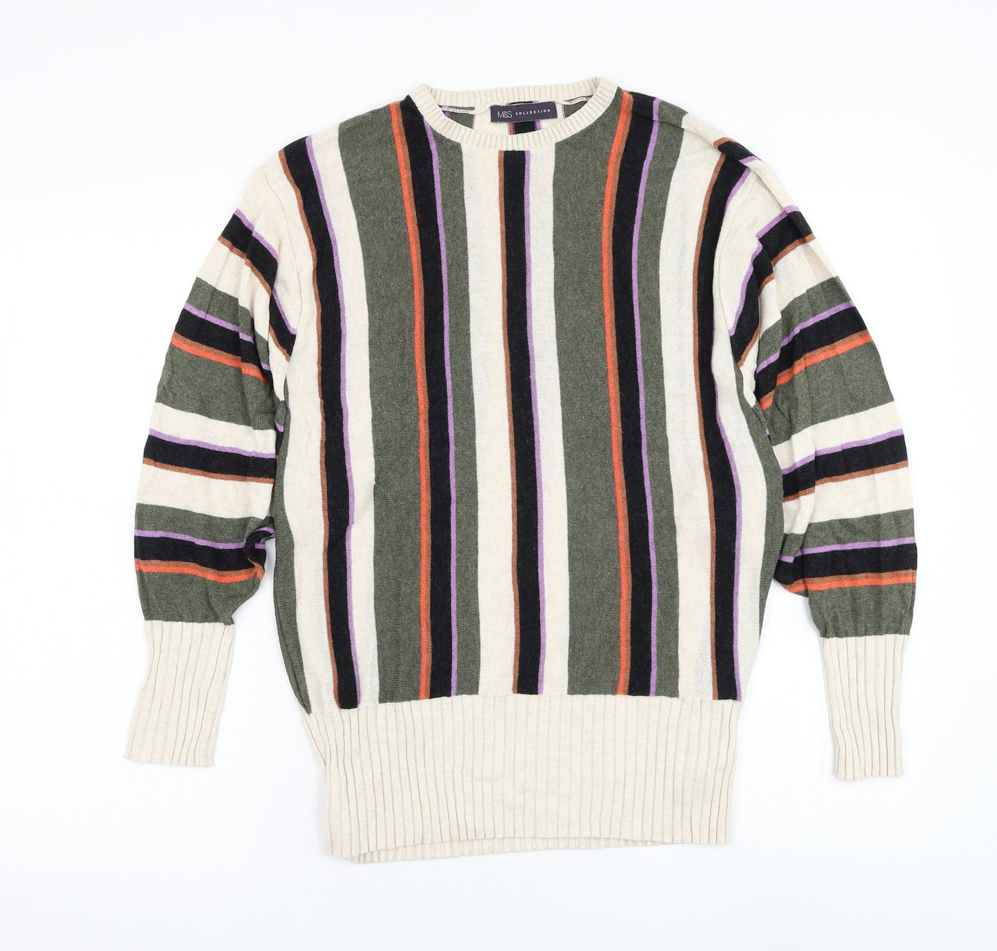 Marks and Spencer Womens Multicoloured Round Neck Striped Viscose Pullover Jumper Size M