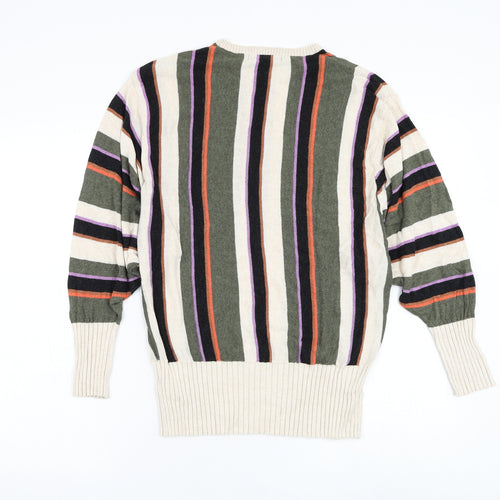 Marks and Spencer Womens Multicoloured Round Neck Striped Viscose Pullover Jumper Size M