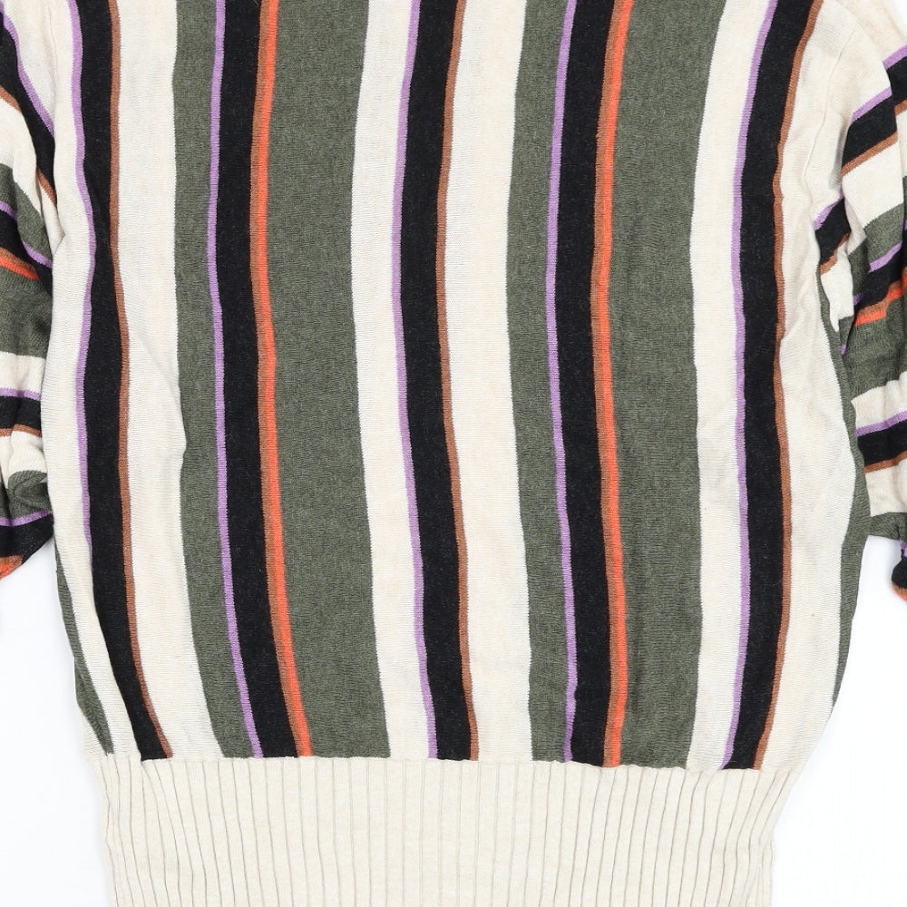 Marks and Spencer Womens Multicoloured Round Neck Striped Viscose Pullover Jumper Size M
