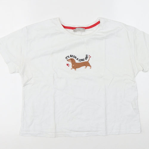 New Look Womens White Cotton Jersey T-Shirt Size S Round Neck - Sausage Dog