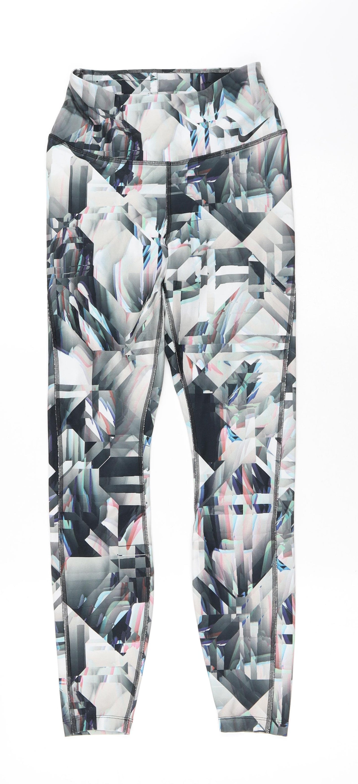 Nike Womens Multicoloured Geometric Polyester Compression Leggings Size S L27 in Regular