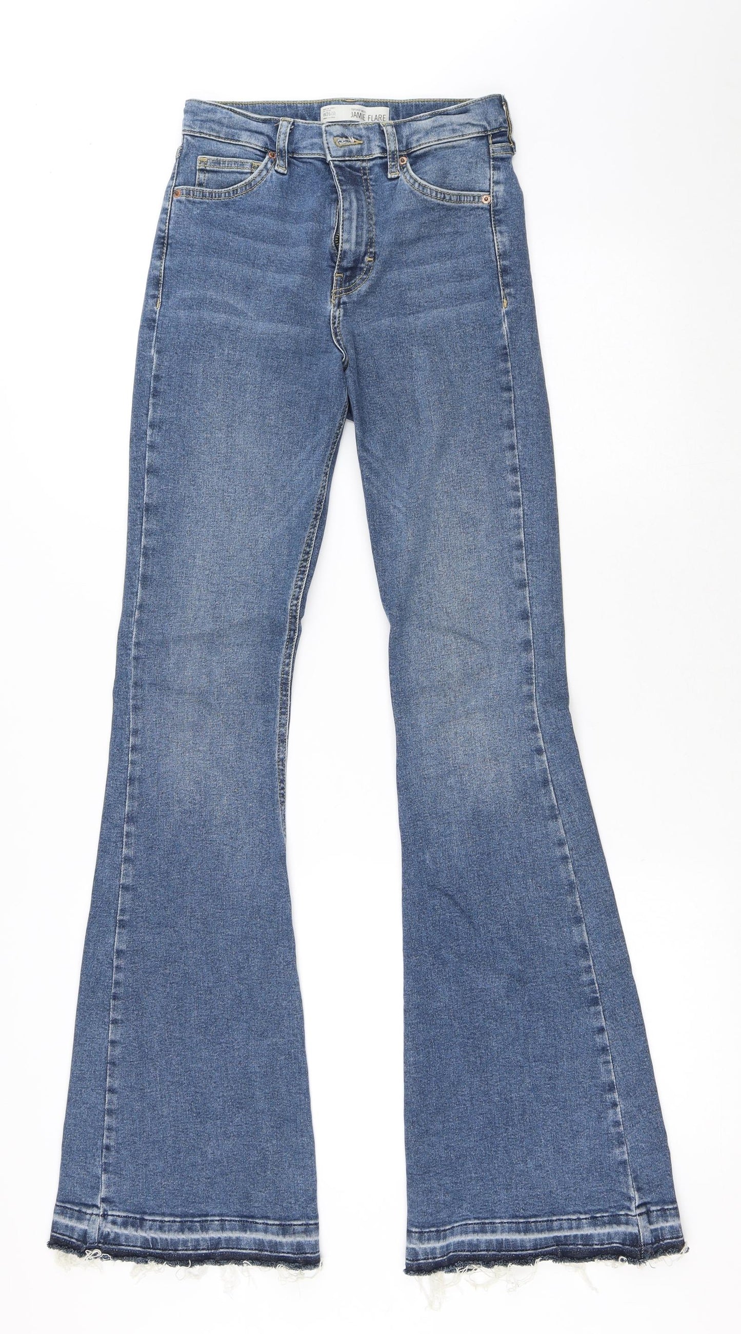 Topshop Womens Blue Cotton Flared Jeans Size 26 in L32 in Regular Button