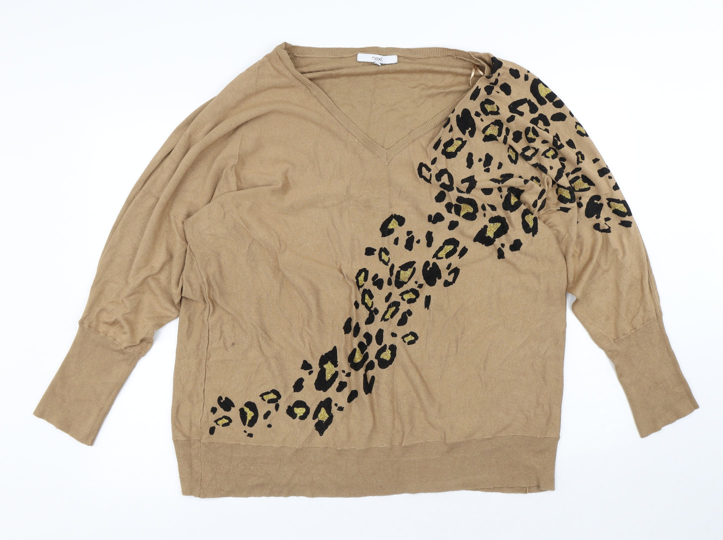 NEXT Womens Brown V-Neck Animal Print Viscose Pullover Jumper Size XL - Leopard Print