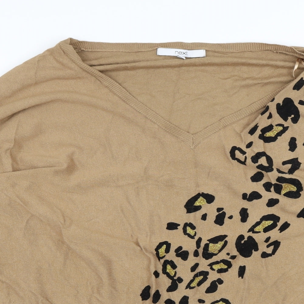NEXT Womens Brown V-Neck Animal Print Viscose Pullover Jumper Size XL - Leopard Print