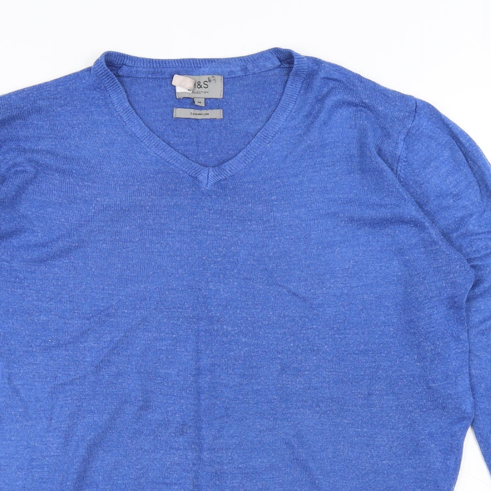 Marks and Spencer Mens Blue V-Neck Acrylic Pullover Jumper Size M