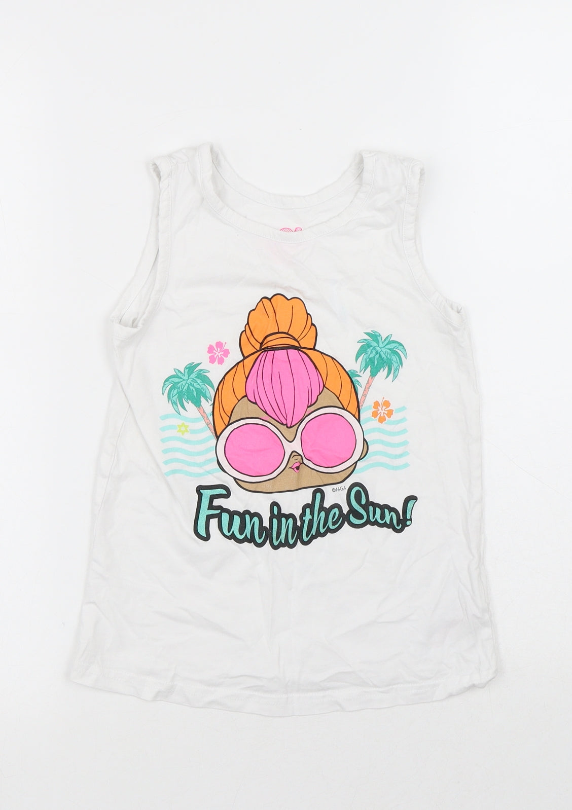 LOL Surpise Girls White Polyester Jersey Tank Size 8-9 Years Round Neck - Fun in the sun