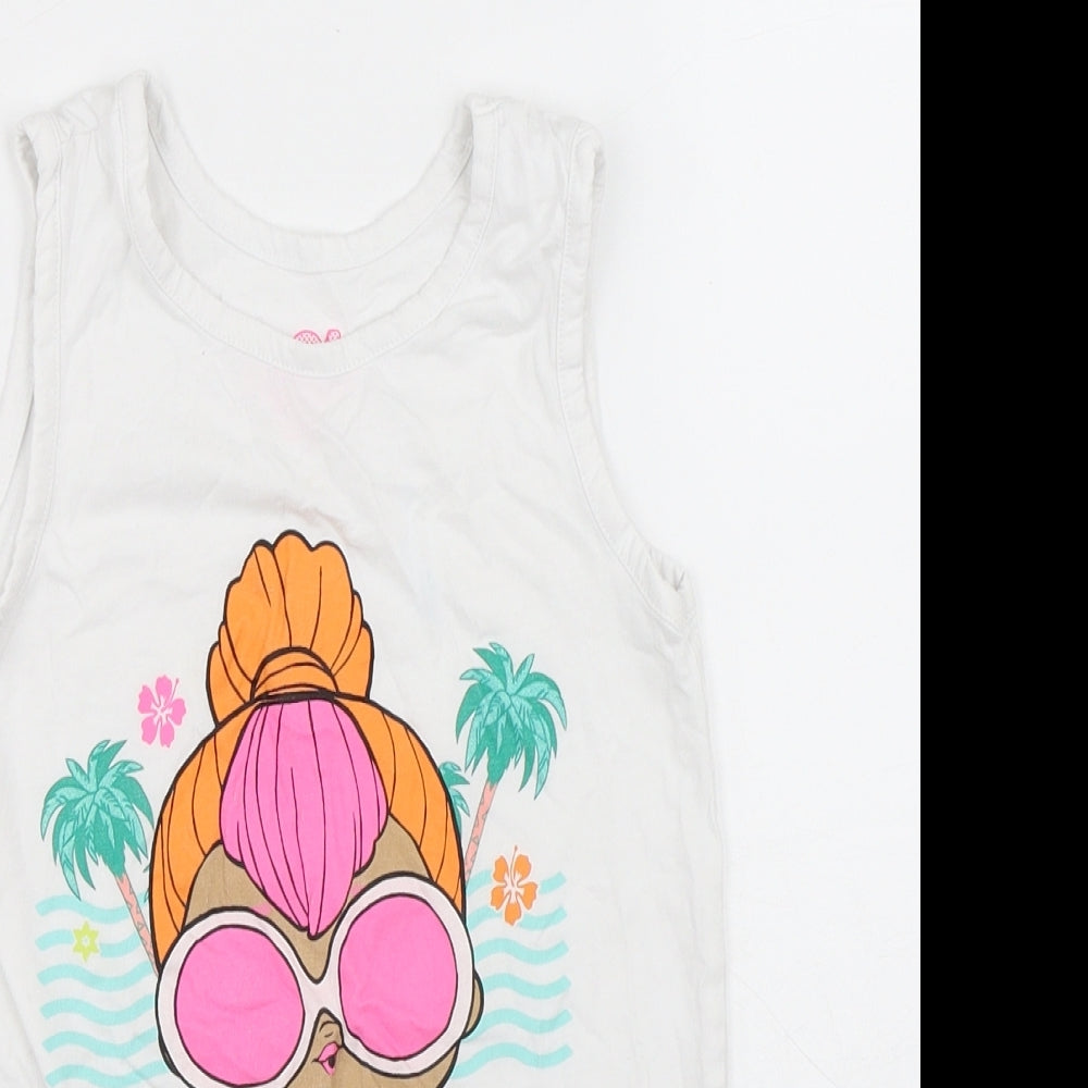 LOL Surpise Girls White Polyester Jersey Tank Size 8-9 Years Round Neck - Fun in the sun