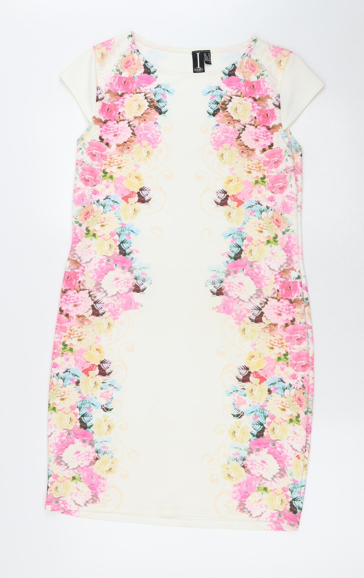 IZABEL Womens Multicoloured Floral Polyester A-Line Size 14 Round Neck - Flowers