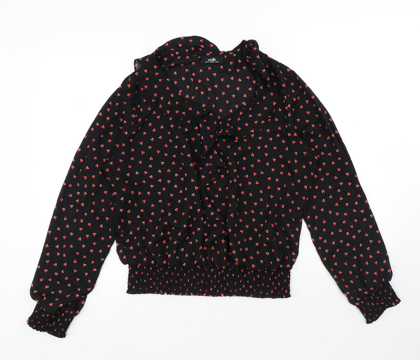 Wallis Womens Black Geometric Polyester Basic Blouse Size 14 V-Neck - Hearts