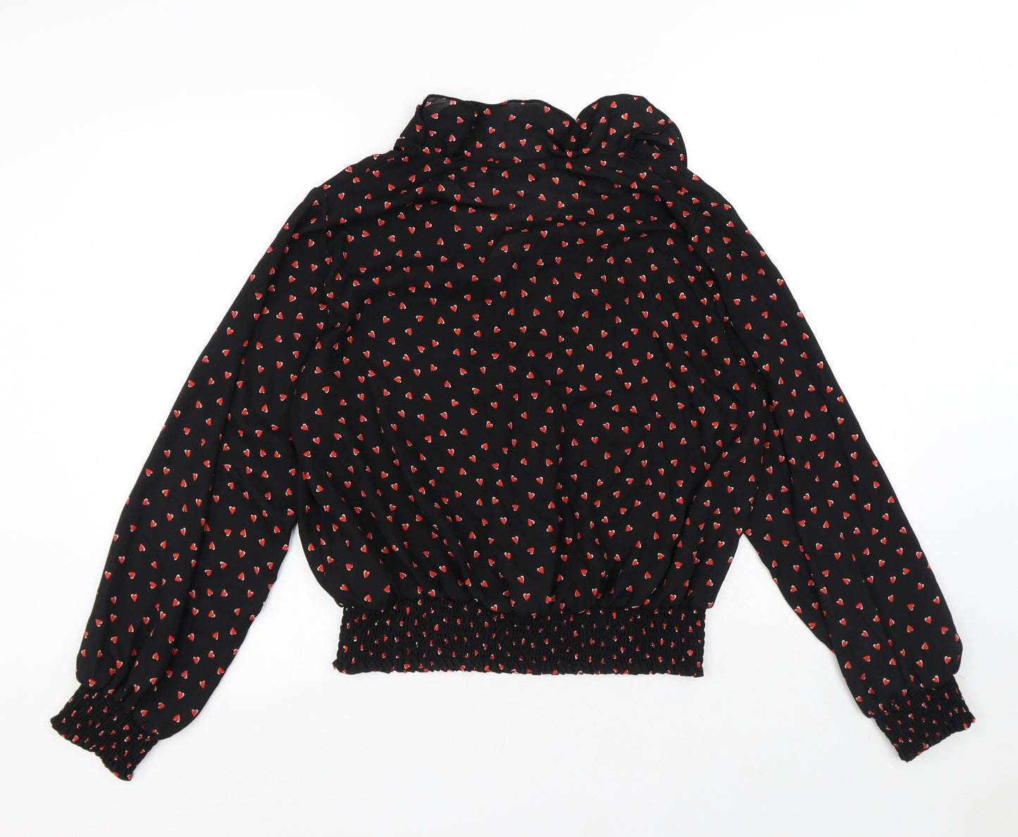 Wallis Womens Black Geometric Polyester Basic Blouse Size 14 V-Neck - Hearts