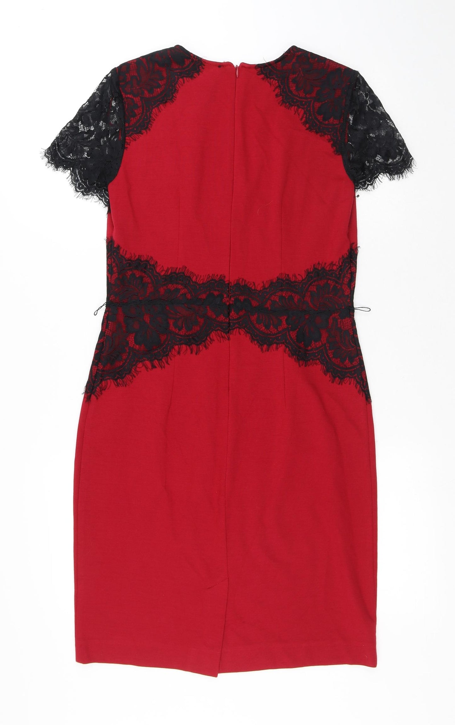 Simon Jefferey Womens Red Polyester Pencil Dress Size 10 Round Neck Zip - Lace