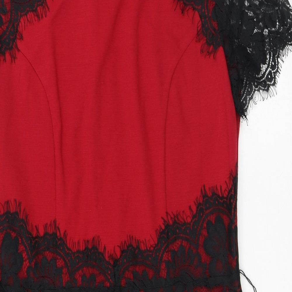 Simon Jefferey Womens Red Polyester Pencil Dress Size 10 Round Neck Zip - Lace
