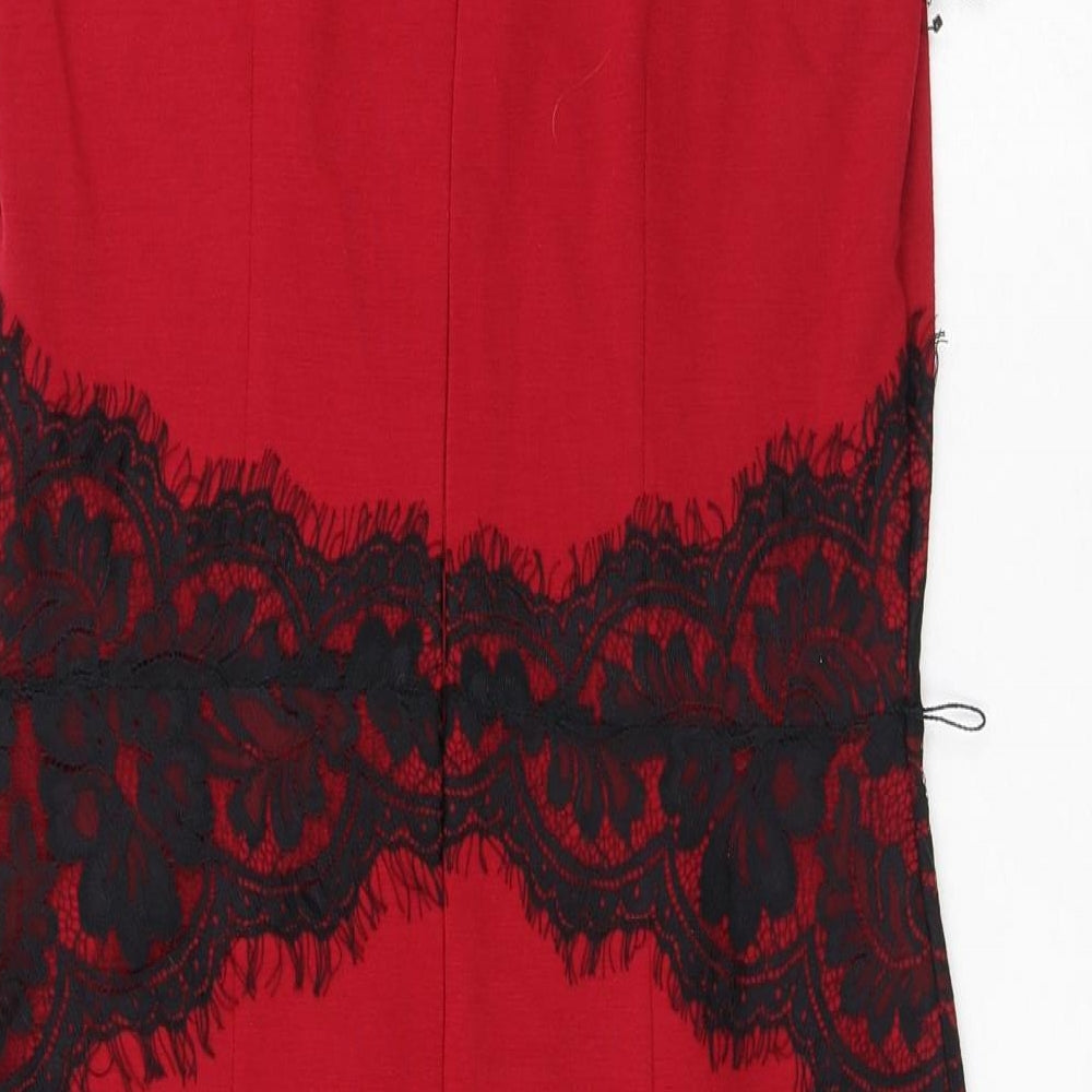 Simon Jefferey Womens Red Polyester Pencil Dress Size 10 Round Neck Zip - Lace