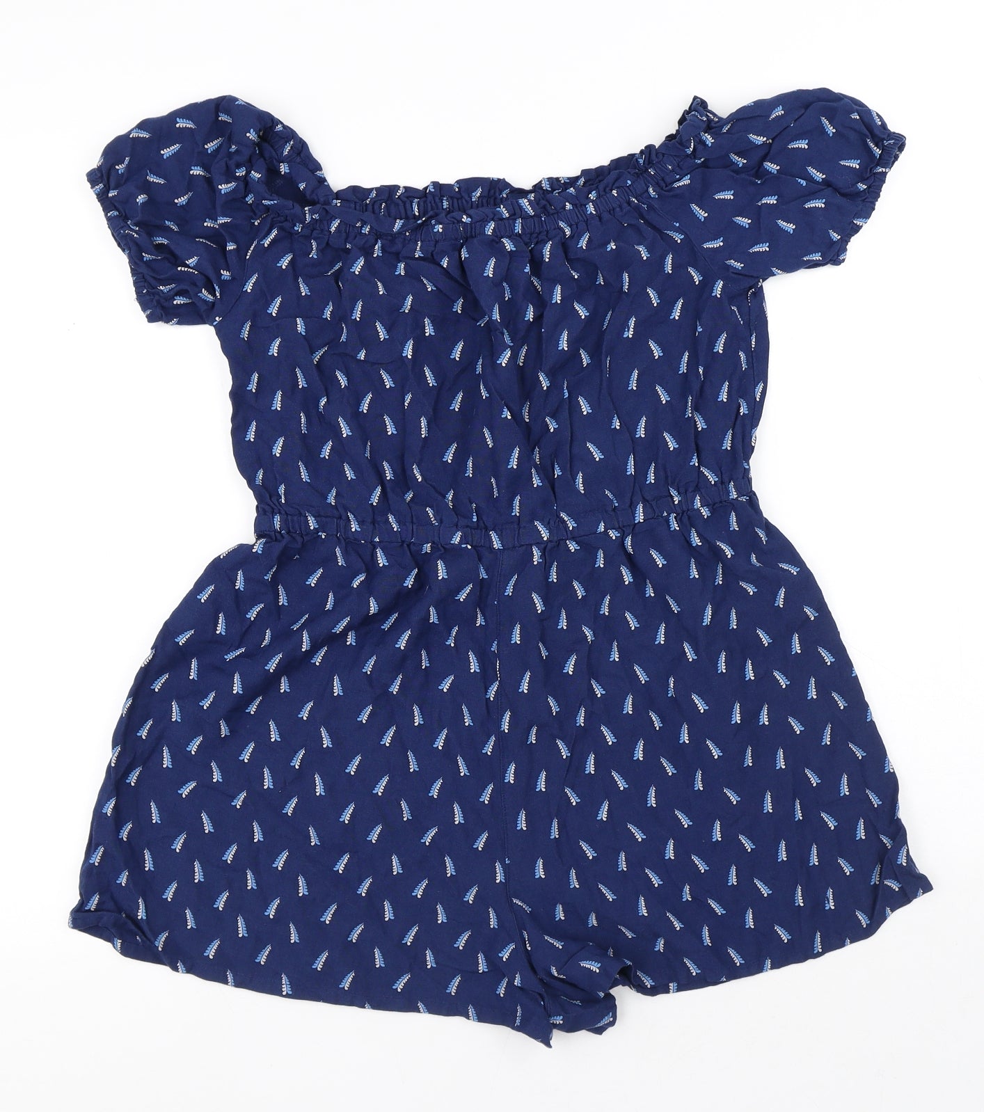 NEXT Womens Blue Geometric Viscose Playsuit One-Piece Size 12 Button