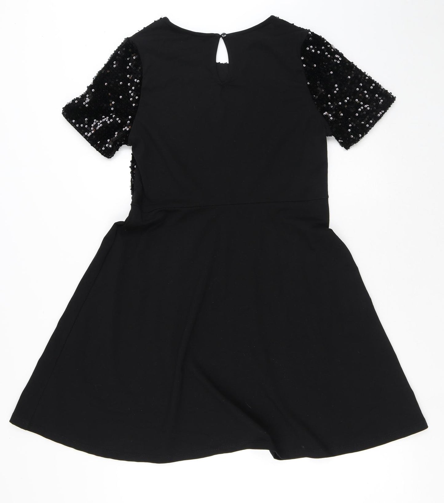 Dorothy Perkins Womens Black Polyester A-Line Size 14 Round Neck Button