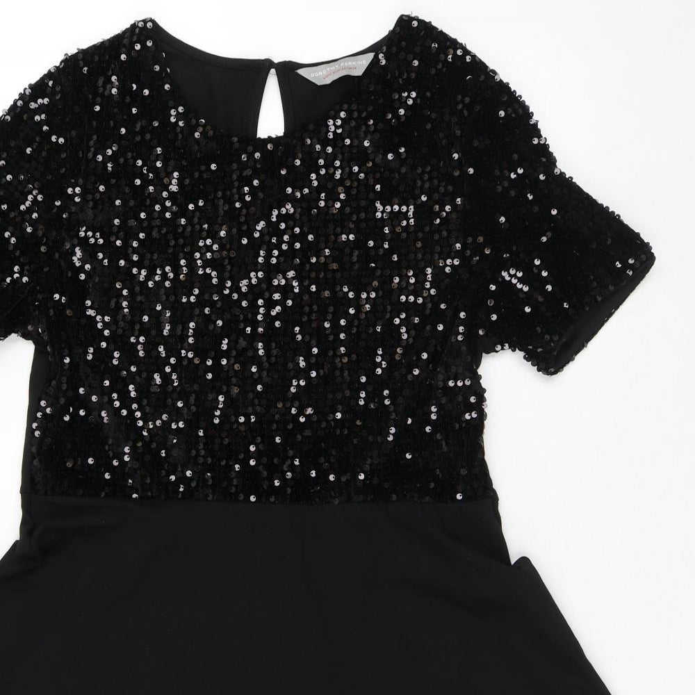 Dorothy Perkins Womens Black Polyester A-Line Size 14 Round Neck Button