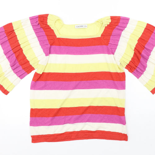 Gallery Womens Multicoloured Striped Viscose Basic T-Shirt Size S Round Neck