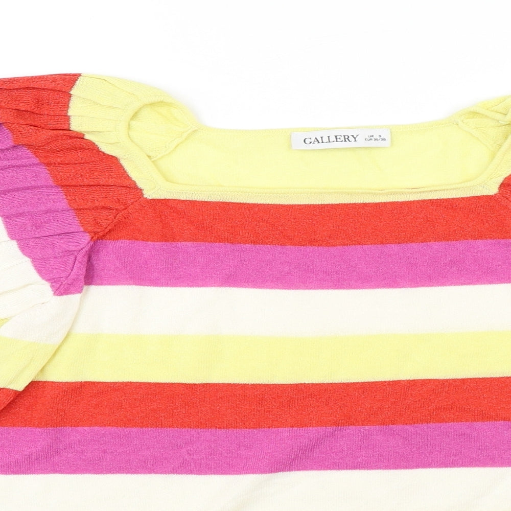 Gallery Womens Multicoloured Striped Viscose Basic T-Shirt Size S Round Neck