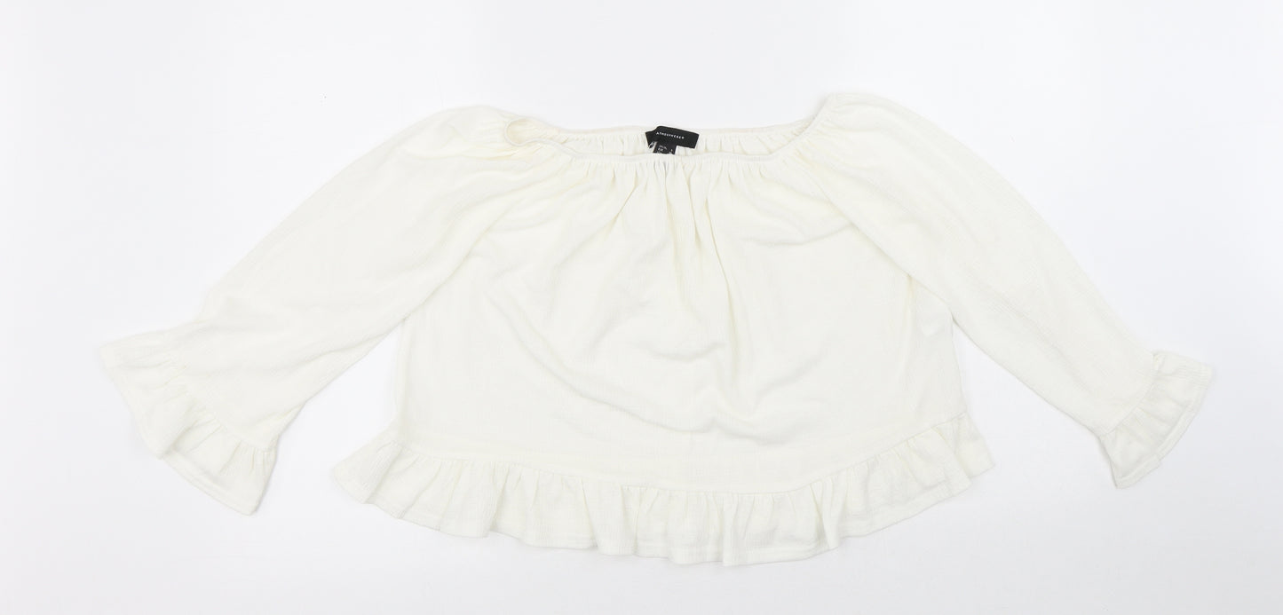 Atmosphere Womens White Polyester Cropped Blouse Size 8 Round Neck