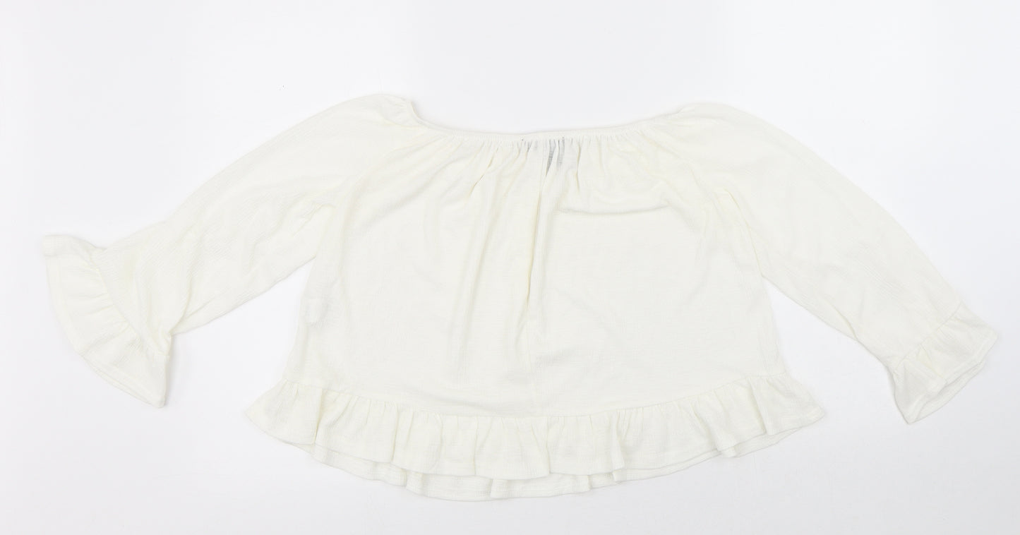 Atmosphere Womens White Polyester Cropped Blouse Size 8 Round Neck