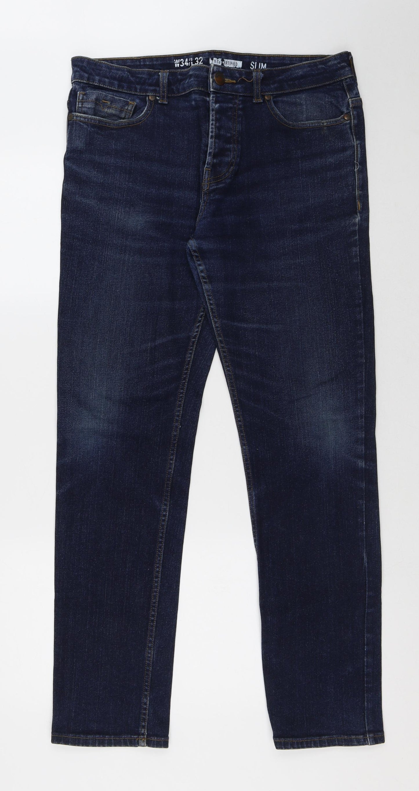 Denim Co Mens Blue Cotton Straight Jeans Size 34 in L32 in Regular Button