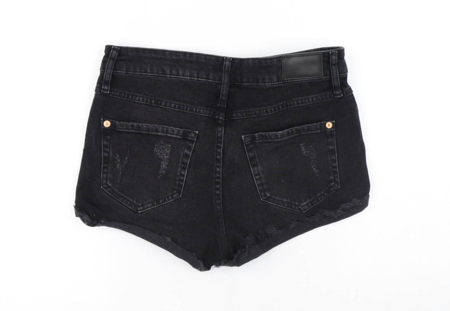 River Island Womens Black Cotton Hot Pants Shorts Size 8 Regular Button - Distressed