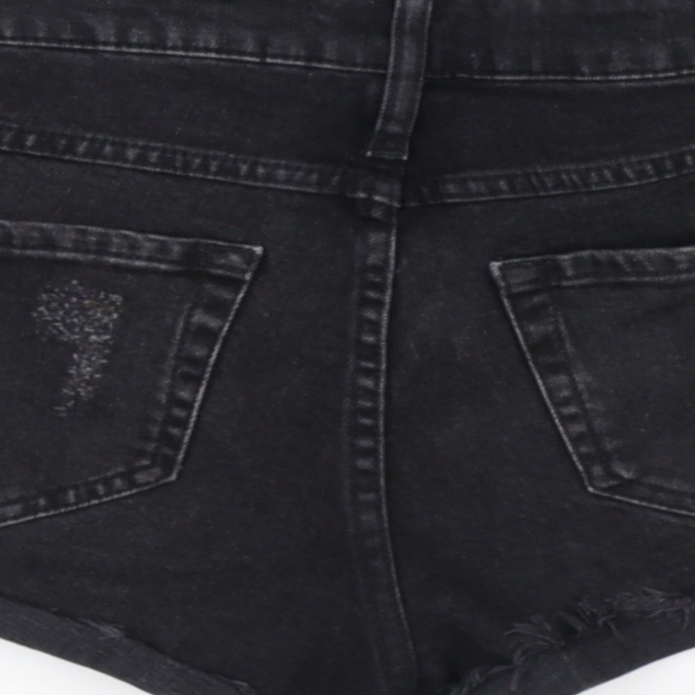 River Island Womens Black Cotton Hot Pants Shorts Size 8 Regular Button - Distressed