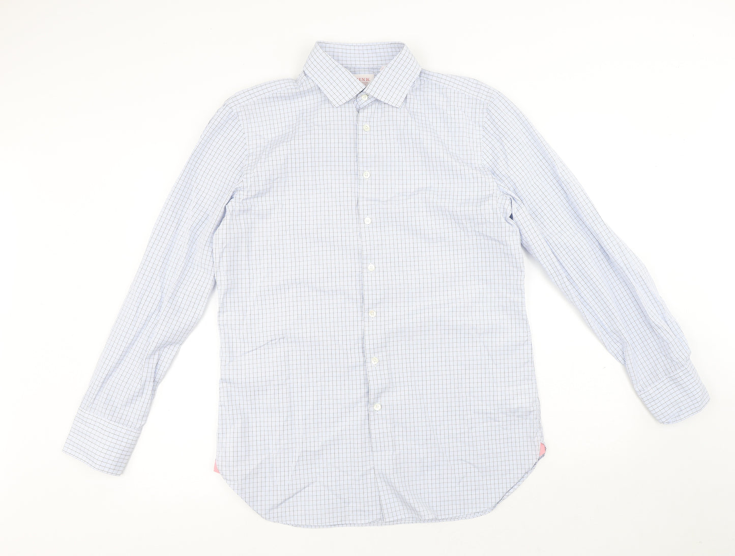PINK Mens Blue Check Cotton Dress Shirt Size 16 Collared Button