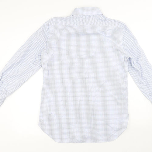 PINK Mens Blue Check Cotton Dress Shirt Size 16 Collared Button