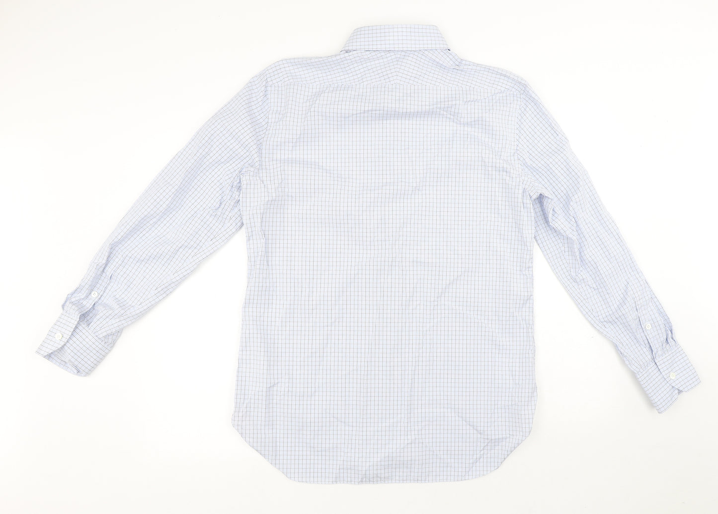 PINK Mens Blue Check Cotton Dress Shirt Size 16 Collared Button