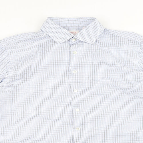 PINK Mens Blue Check Cotton Dress Shirt Size 16 Collared Button