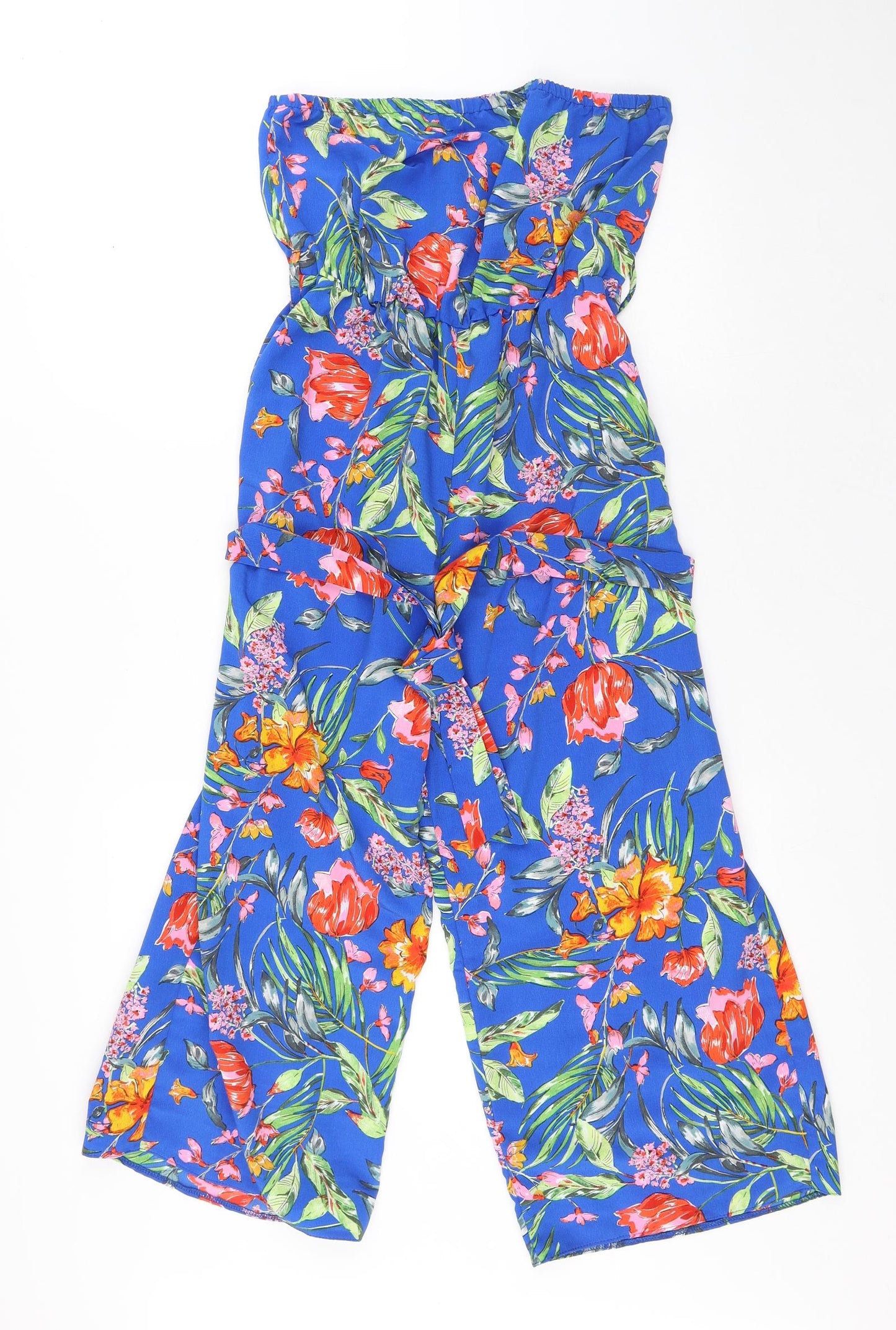 Primark Womens Blue Floral Polyester Playsuit One-Piece Size 8 - Flowers