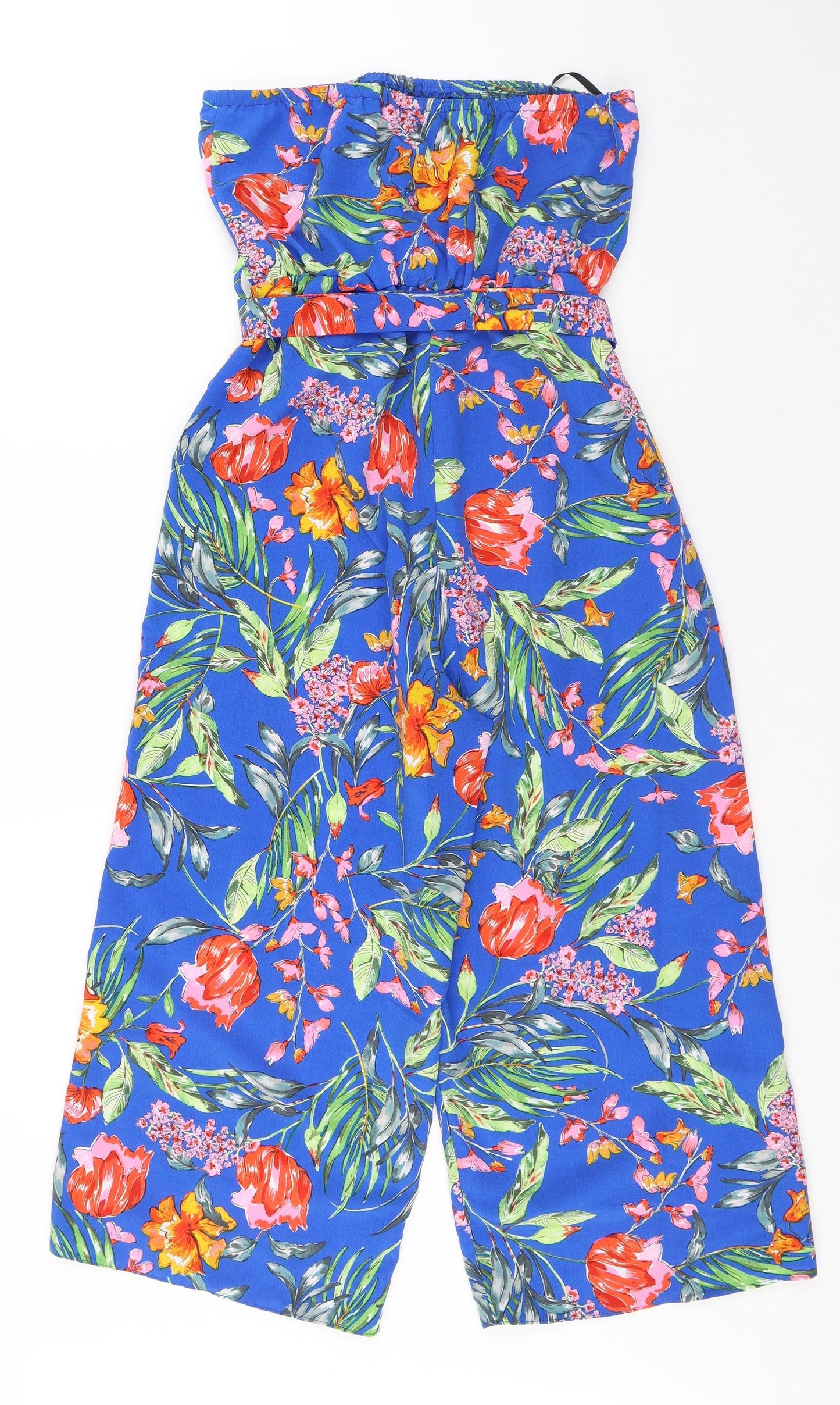 Primark Womens Blue Floral Polyester Playsuit One-Piece Size 8 - Flowers