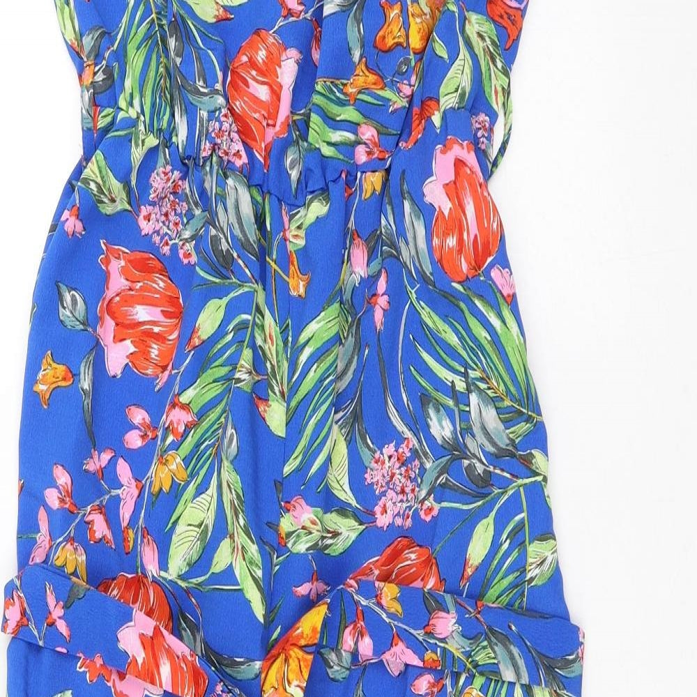 Primark Womens Blue Floral Polyester Playsuit One-Piece Size 8 - Flowers