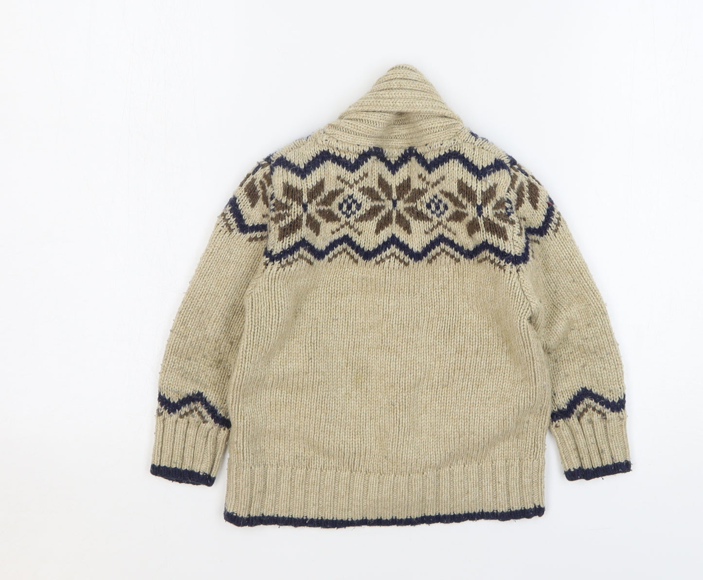 Junior J Boys Beige V-Neck Argyle/Diamond Polyester Cardigan Jumper Size 3-4 Years Button