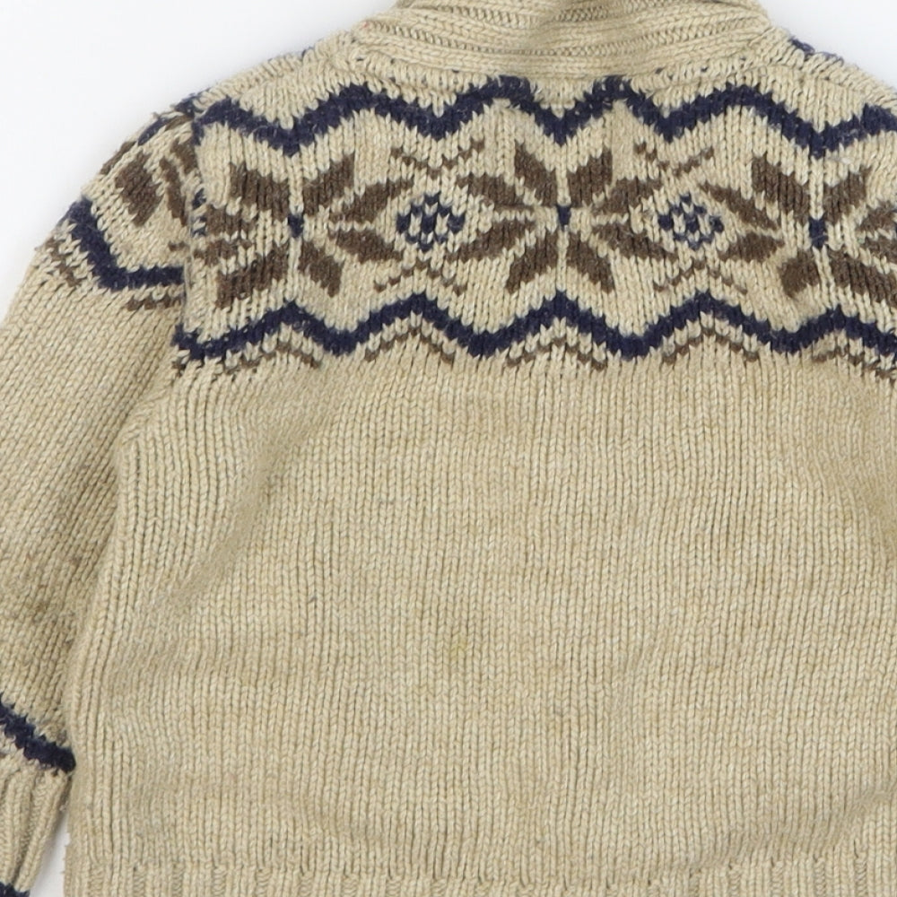 Junior J Boys Beige V-Neck Argyle/Diamond Polyester Cardigan Jumper Size 3-4 Years Button