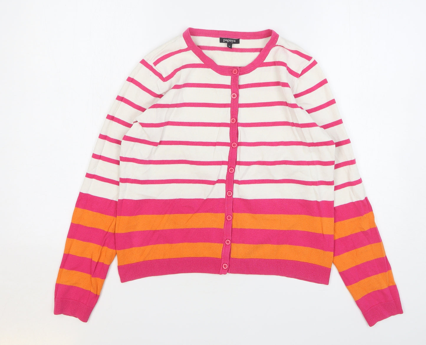 Papaya Womens Multicoloured Round Neck Striped Cotton Cardigan Jumper Size 14
