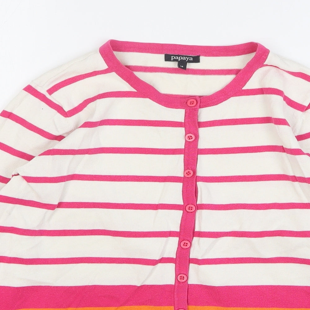 Papaya Womens Multicoloured Round Neck Striped Cotton Cardigan Jumper Size 14