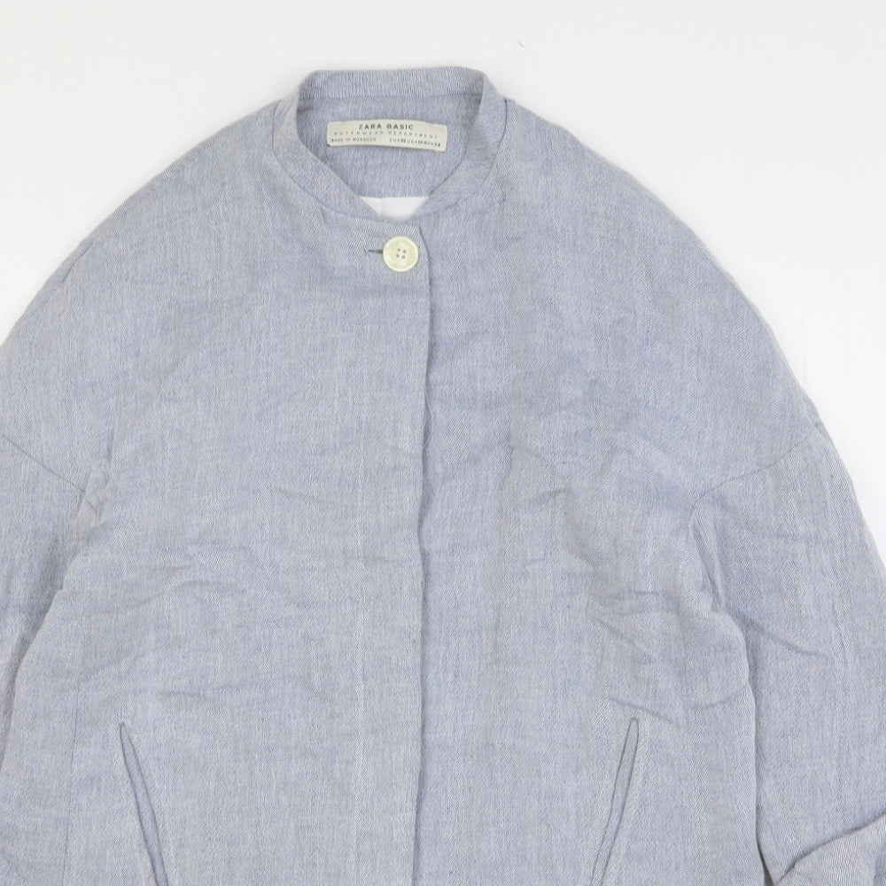 Zara Womens Blue Overcoat Coat Size XS Button