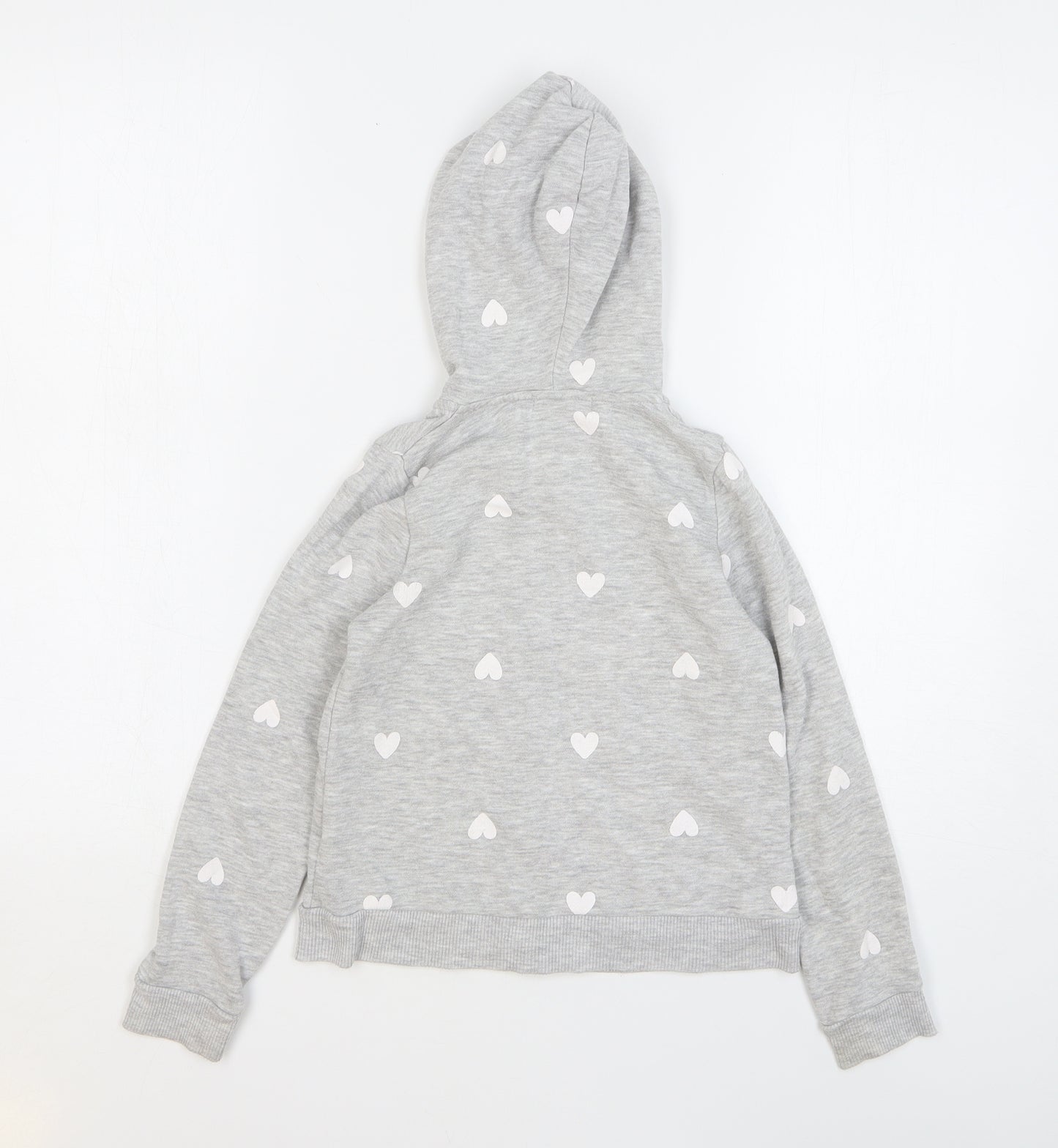 H&M Girls Grey Spotted Cotton Full Zip Hoodie Size 7-8 Years Zip - Love Hearts