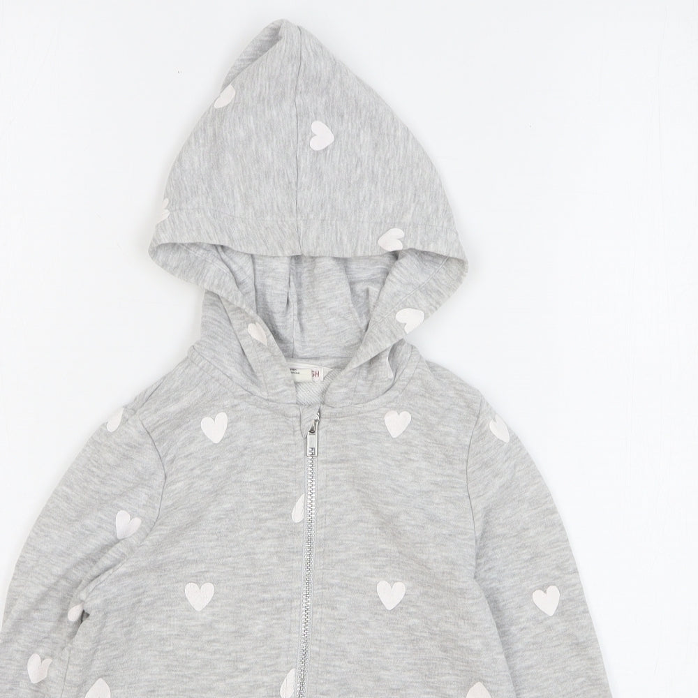 H&M Girls Grey Spotted Cotton Full Zip Hoodie Size 7-8 Years Zip - Love Hearts