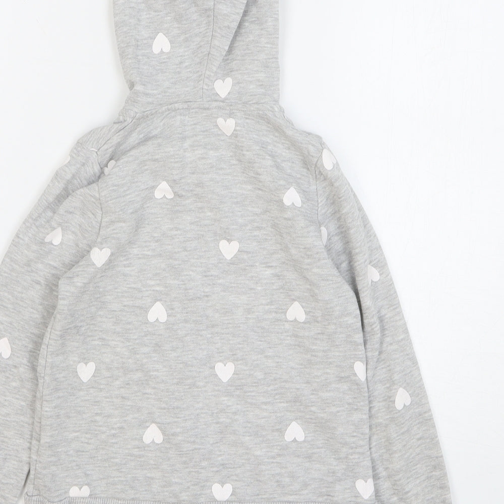 H&M Girls Grey Spotted Cotton Full Zip Hoodie Size 7-8 Years Zip - Love Hearts
