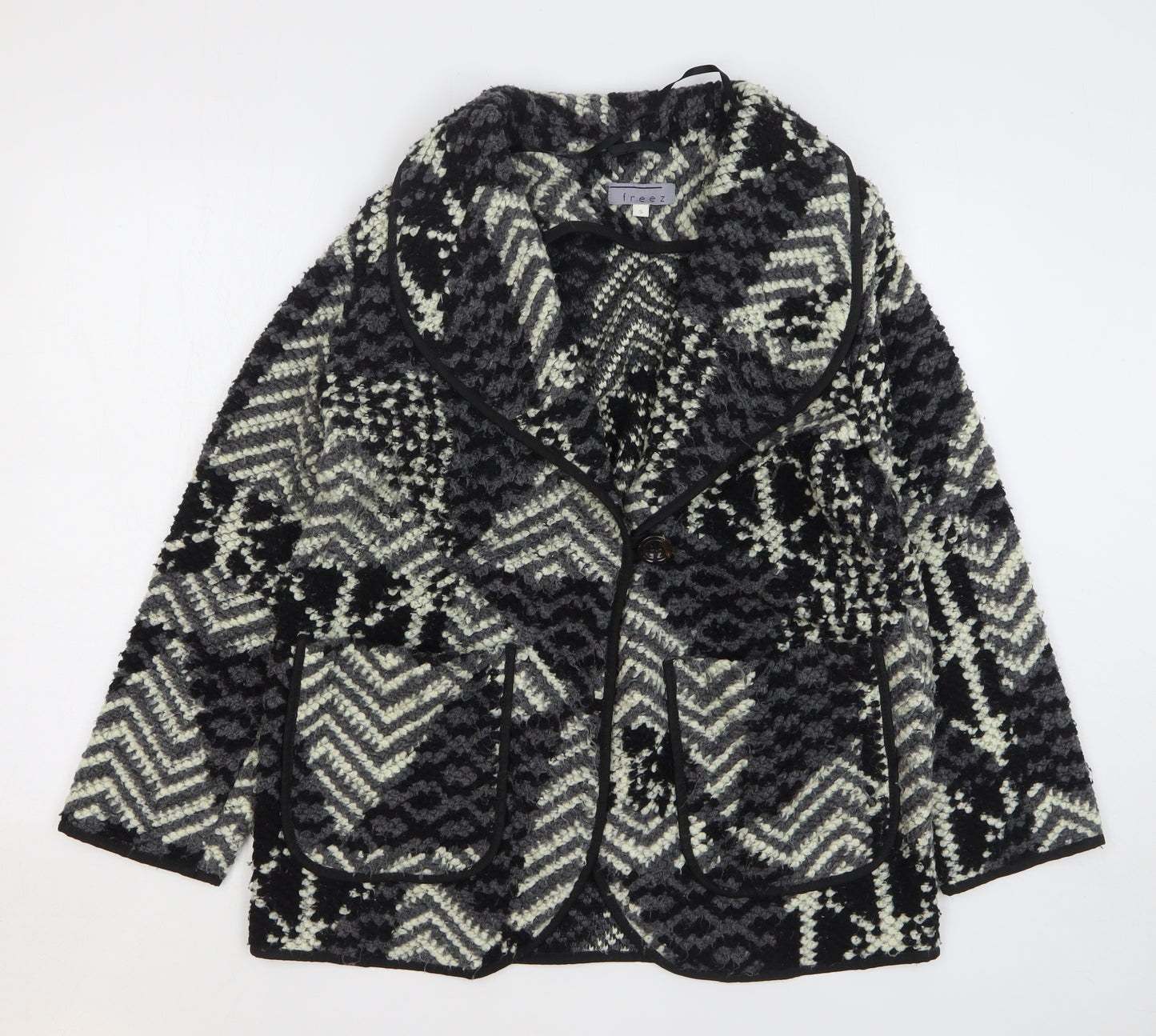 Freez Womens Grey Collared Geometric Polyester Cardigan Jumper Size S