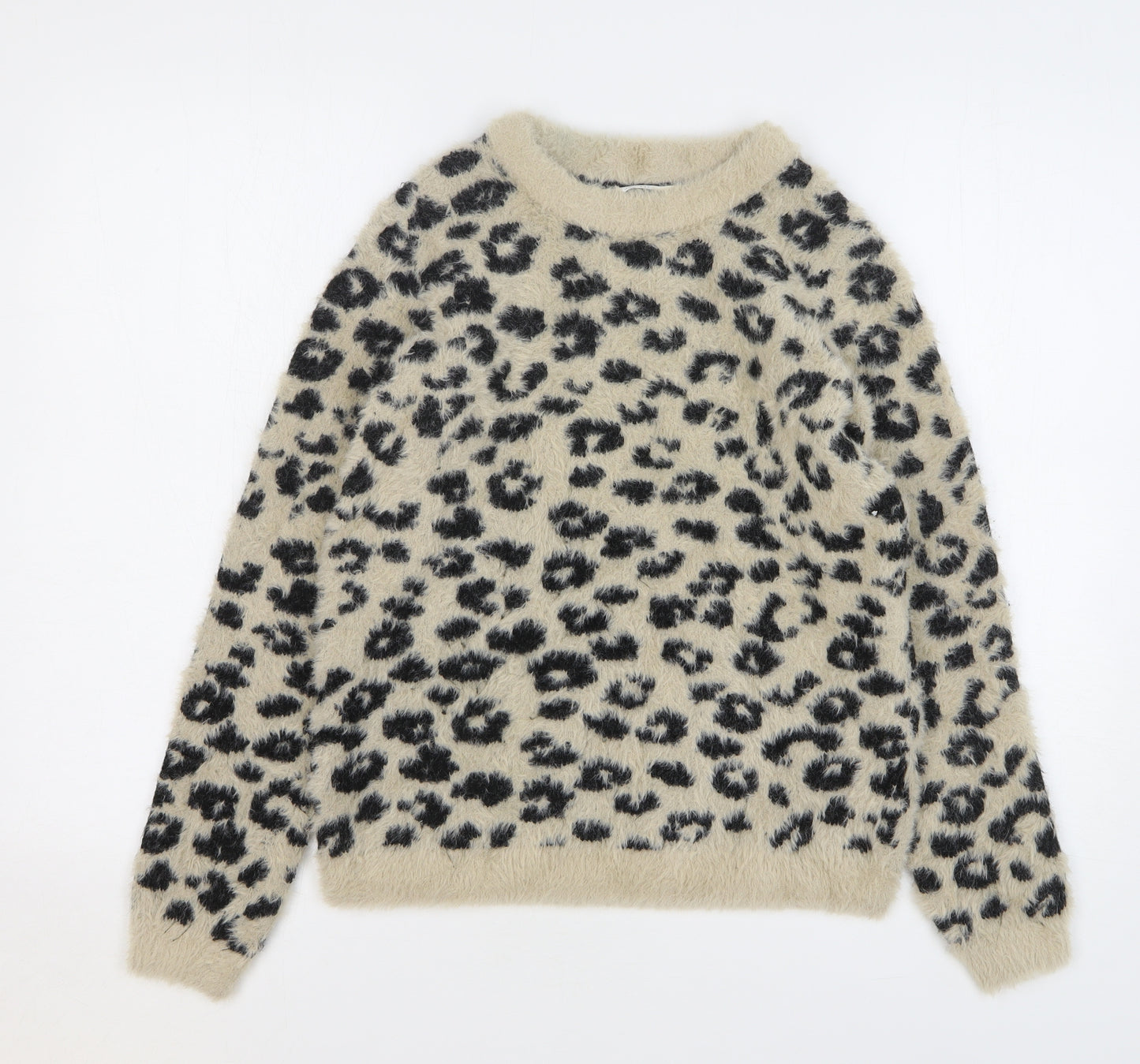 Marks and Spencer Girls Beige Round Neck Animal Print Polyamide Pullover Jumper Size 13-14 Years Pullover - Leopard Print