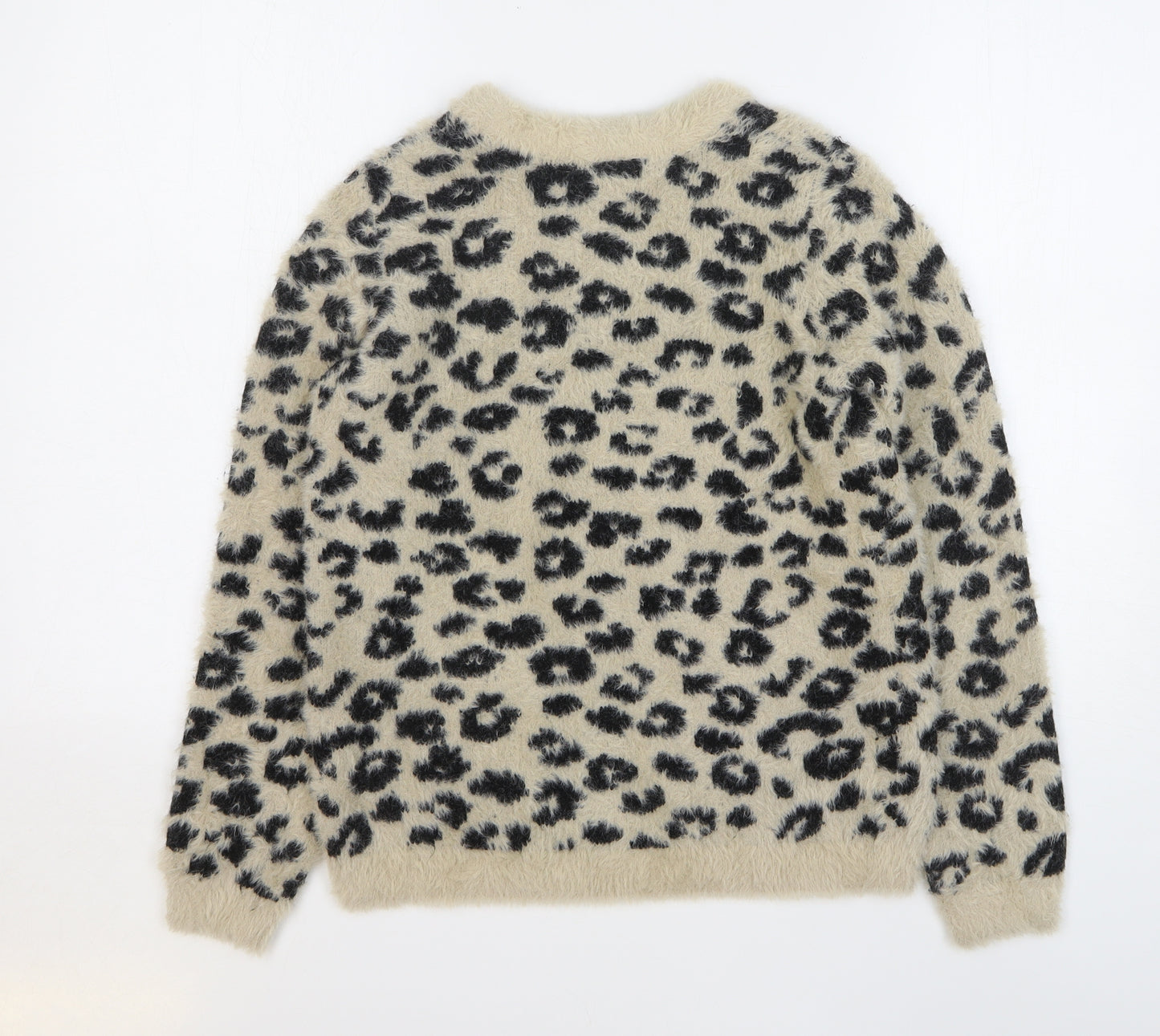Marks and Spencer Girls Beige Round Neck Animal Print Polyamide Pullover Jumper Size 13-14 Years Pullover - Leopard Print