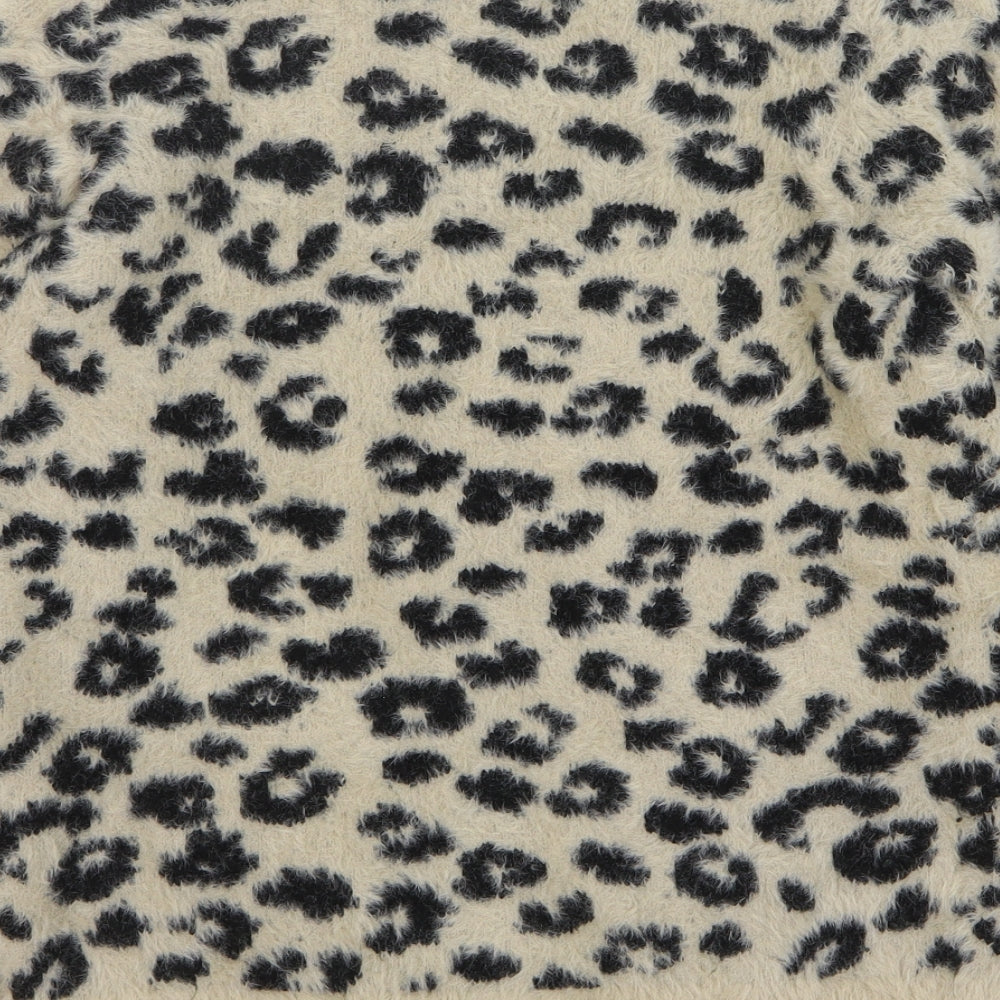 Marks and Spencer Girls Beige Round Neck Animal Print Polyamide Pullover Jumper Size 13-14 Years Pullover - Leopard Print